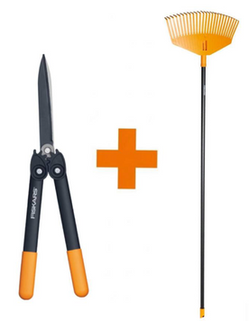 Набір Fiskars: Ножиці для живоплоту PowerGear HS72 1000956 + Граблі великі для листя М помаранчеві 1023492 1000956102349 фото