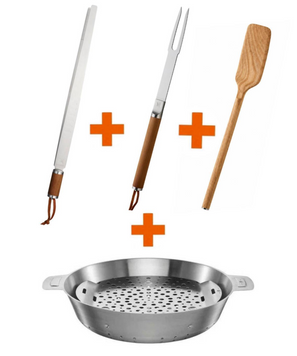 Набір Fiskars: кошик для пароварки Norden Grill 30 см 1066431 + лопатка дерев'яна Norden 1066429 + виделка Norden Grill 1066427 + щипці Norden Grill 1066426 1066431106642 фото