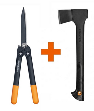 Набір Fiskars: Ножиці для живоплоту PowerGear HS72 1000956 + Сокира теслярська Solid A10 1051085 1000956105108 фото