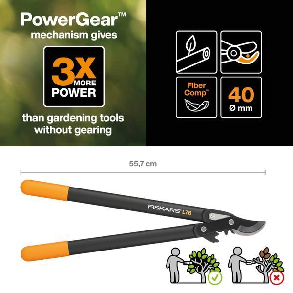 Гілкоріз площинний із загнутим лезом Fiskars PowerGear L76 (1001553) 1001553 фото
