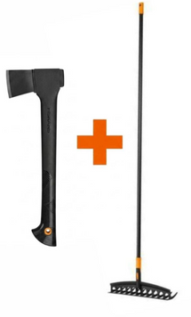 Набір Fiskars: Сокира теслярська Solid A10 1051085 + Граблі універсальні садові Solid 1003466 1051085100346 фото